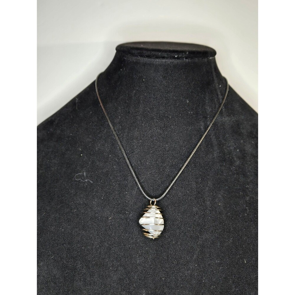 Black Corded Necklace with Spring Pendant and Natural Stone